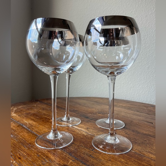 Dorothy Thorpe style Platinum color rim Crystal Balloon Wine Glasses Set of 4 - Picture 6 of 8